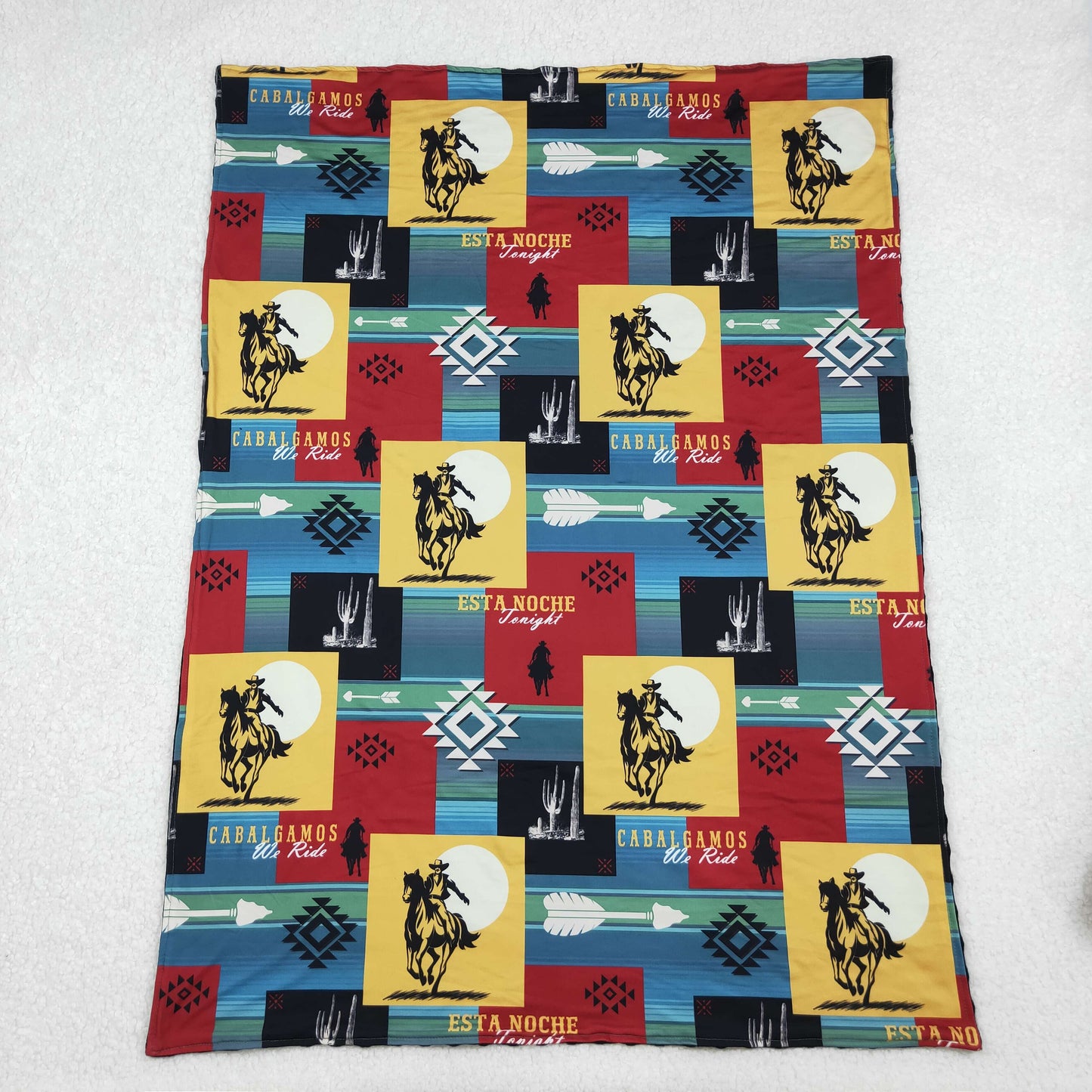 RTS NO MOQ（In Stock) BL0078 Blue baby blanket with equestrian geometric stripes
