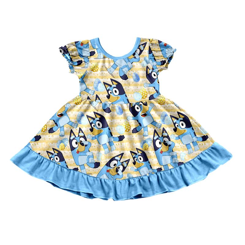 GSD0686 bluey egg pocket blue lace short-sleeved dress