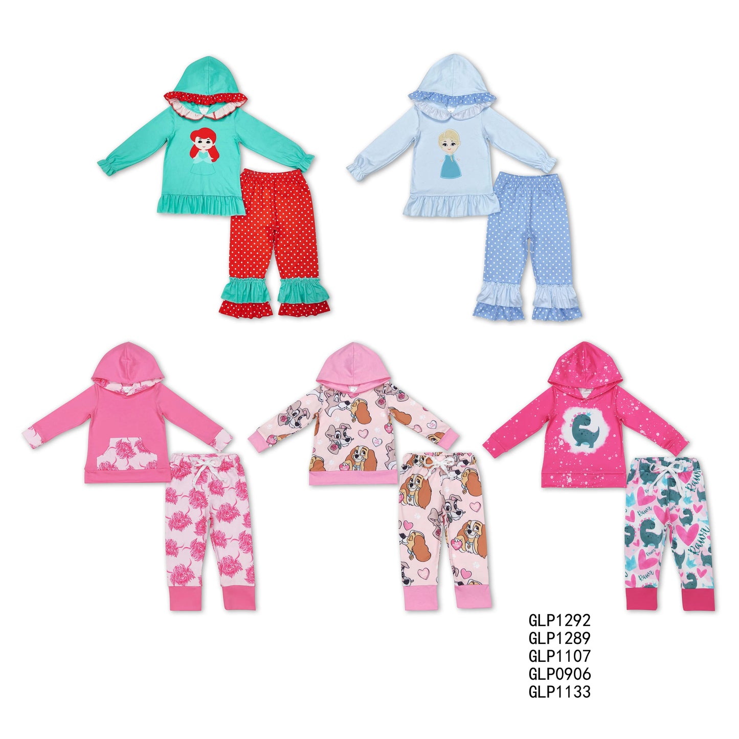 Baby Girls Princess and animal Hooded Top Ruffles Pants Clothes Sets