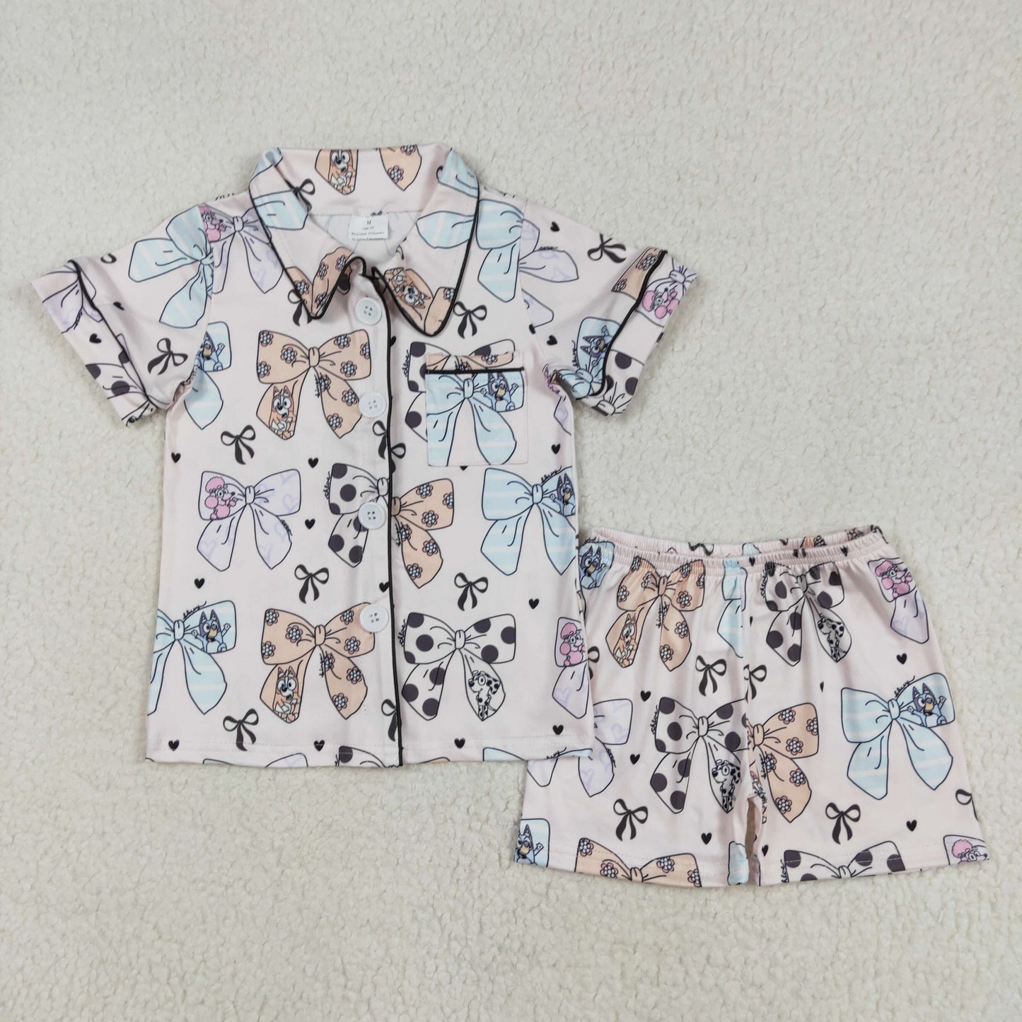 RTS NO MOQ ETA 5/7days Arrived GSSO1810 bluey bow pattern short-sleeved shorts pajama set