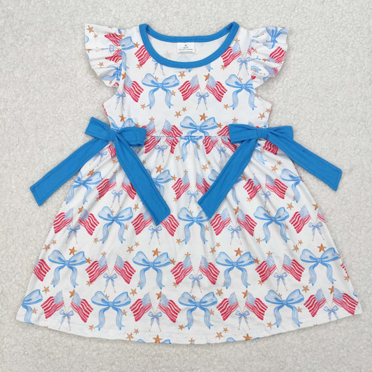 RTS NO MOQ ETA 5/7days Arrived GSD1825 National Day flag star blue bow white flying sleeve dress