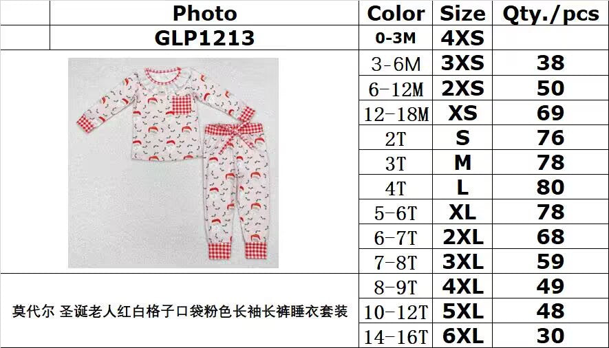 BAMBOO RTS NO MOQ ETA 5/7days GLP1213 Modal Santa Claus Red and White Plaid Pocket Pink Long Sleeve Pants