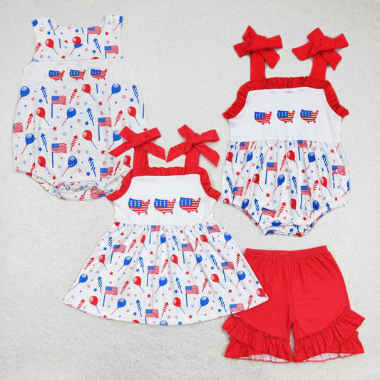 Baby Kids small flag prints red Sibling Rompers Clothes Set