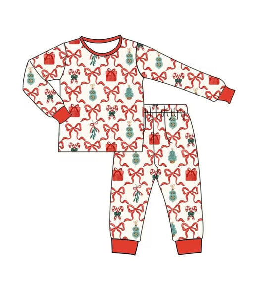 custom moq 5 eta 5-6weeks baby boys clothes Christmas bow red long sleeve pants Set