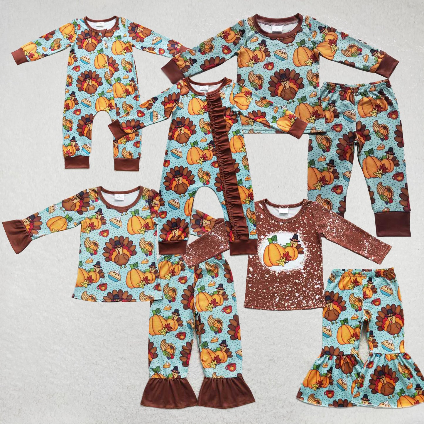 RTS Turkey Thanksgiving outfit romper pajamas matching