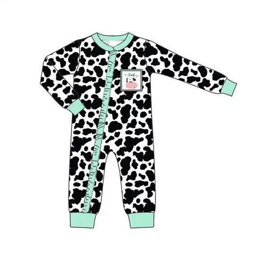 custom moq 5 eta 4-5 weeks baby girls clothes cow pattern summer long sleeve bubble