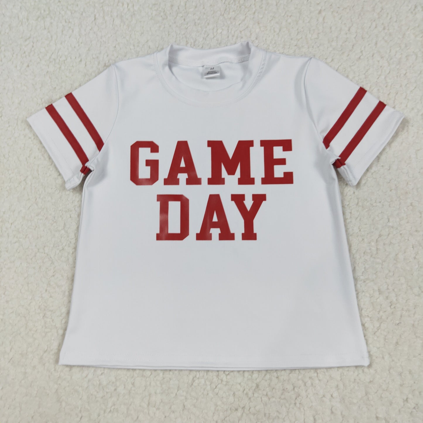 RTS NO MOQ（In Stock) GT1102 Game Day white yoga short-sleeved top with offset red lettering and stripes