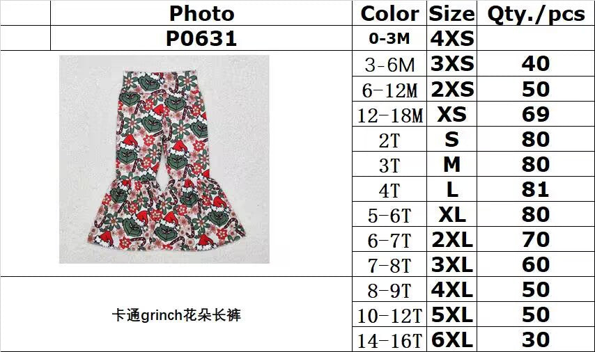 RTS NO MOQ ETA 5/7days P0631 Cartoon grinch flower trousers