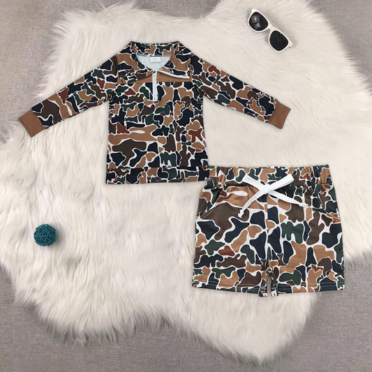 RTS NO MOQ BT0810+SS0359 Camouflage long-sleeved top shorts sets