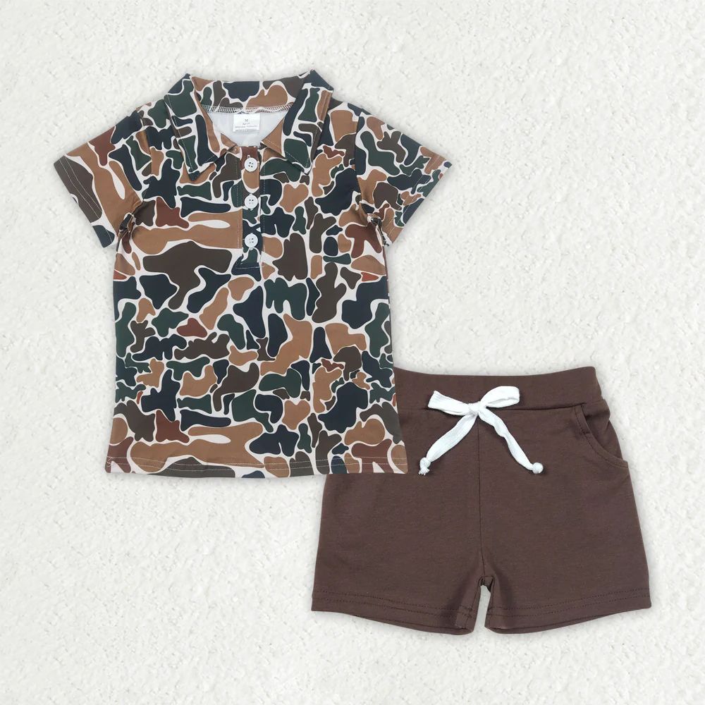 RTS NO MOQ Sibling Baby boy clothes camouflage short-sleeved shorts sets