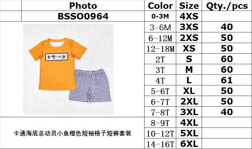 rts no moq BSSO0964 Cartoon Finding Nemo fish orange short-sleeved plaid shorts suit