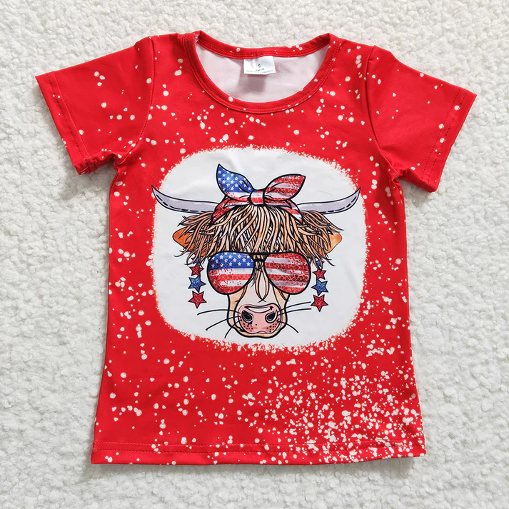 RTS NO MOQ baby girl clothes national day Short Sleeve Top