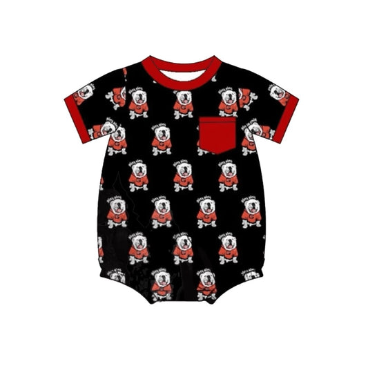 Deadline  September 21 custom no moq eta 6-8weeks Red and black dog head pocket short romper