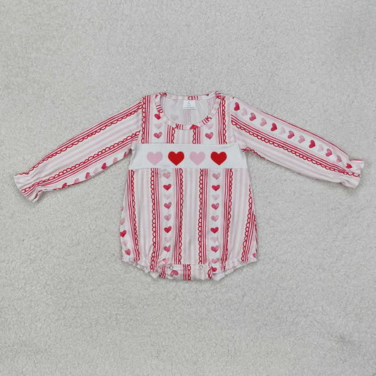 RTS NO MOQ ETA 5/7days arrived LR2134 Valentine's Day love heart lace stripe pattern pink and white long sleeve jumpsuit