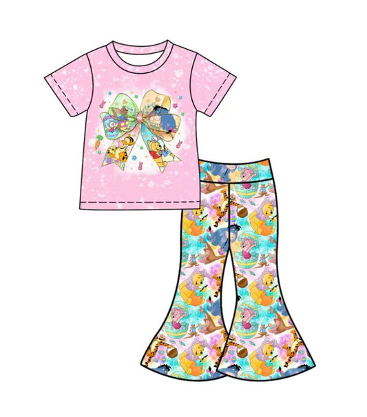 Custom moq 5 mix size milk silk baby girl clothes cartoon short sleeve shorts sets and pants sets