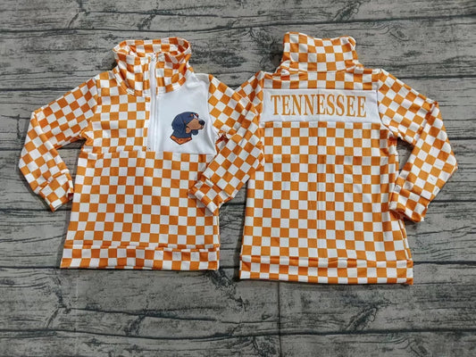 Deadline September 18 custom no moq eta 6-8weeks Orange and white plaid back lettering zipper pullover