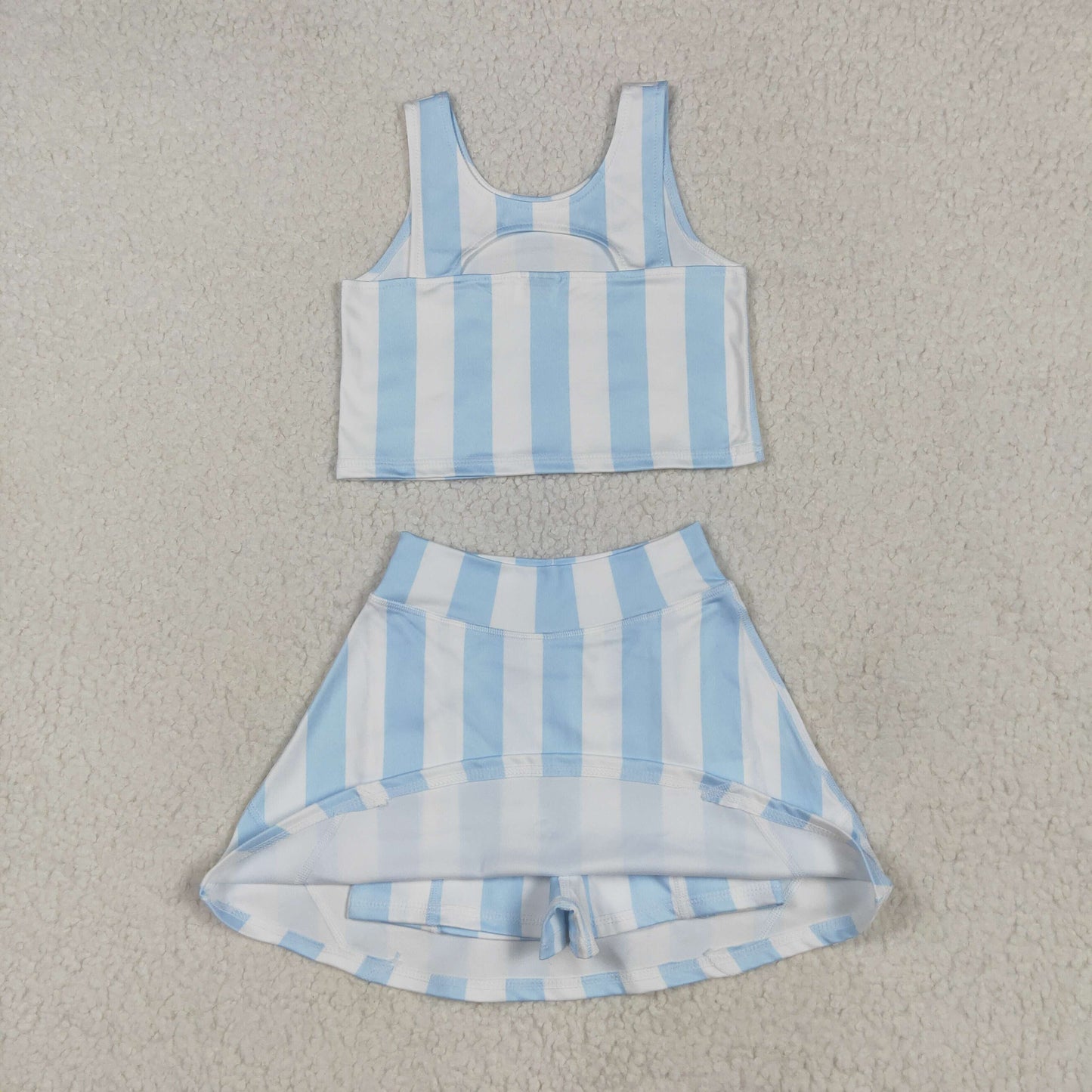 RTS NO MOQ GSD2433 Light blue striped sleeveless pants skirt yoga suit