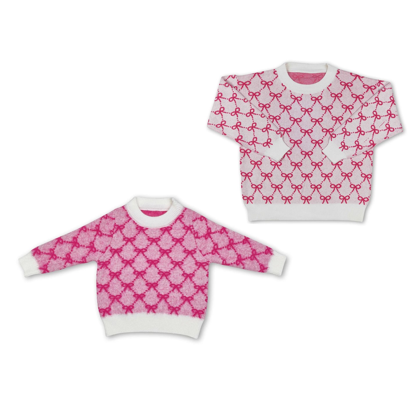 RTS NO MOQ Baby Girls Bow Pink Long Sleeve Sweater