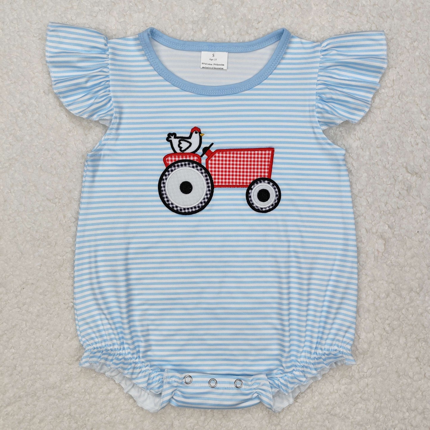 RTS NO MOQ ETA 5/7days arrived SR2407 Embroidered chicken tractor blue striped vest jumpsuit