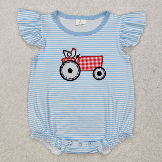 RTS NO MOQ ETA 5/7days arrived SR2407 Embroidered chicken tractor blue striped vest jumpsuit