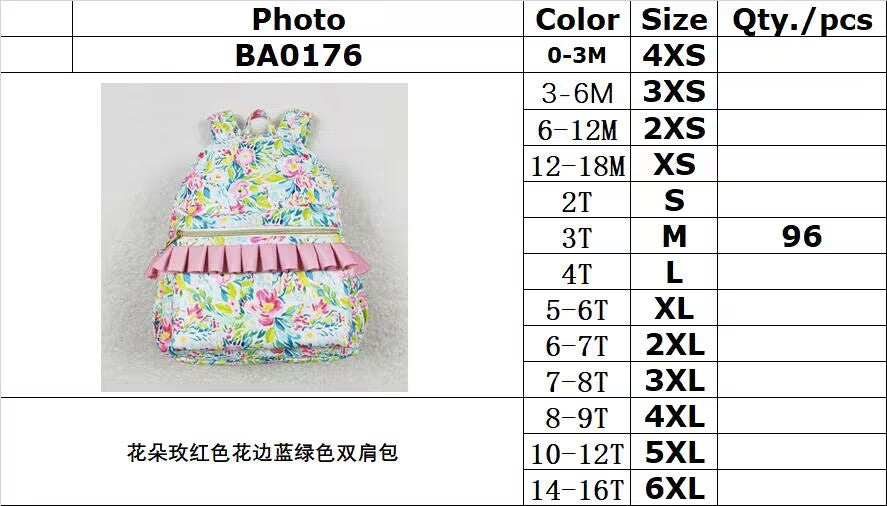 BA0176 Flower rose red lace blue green backpack