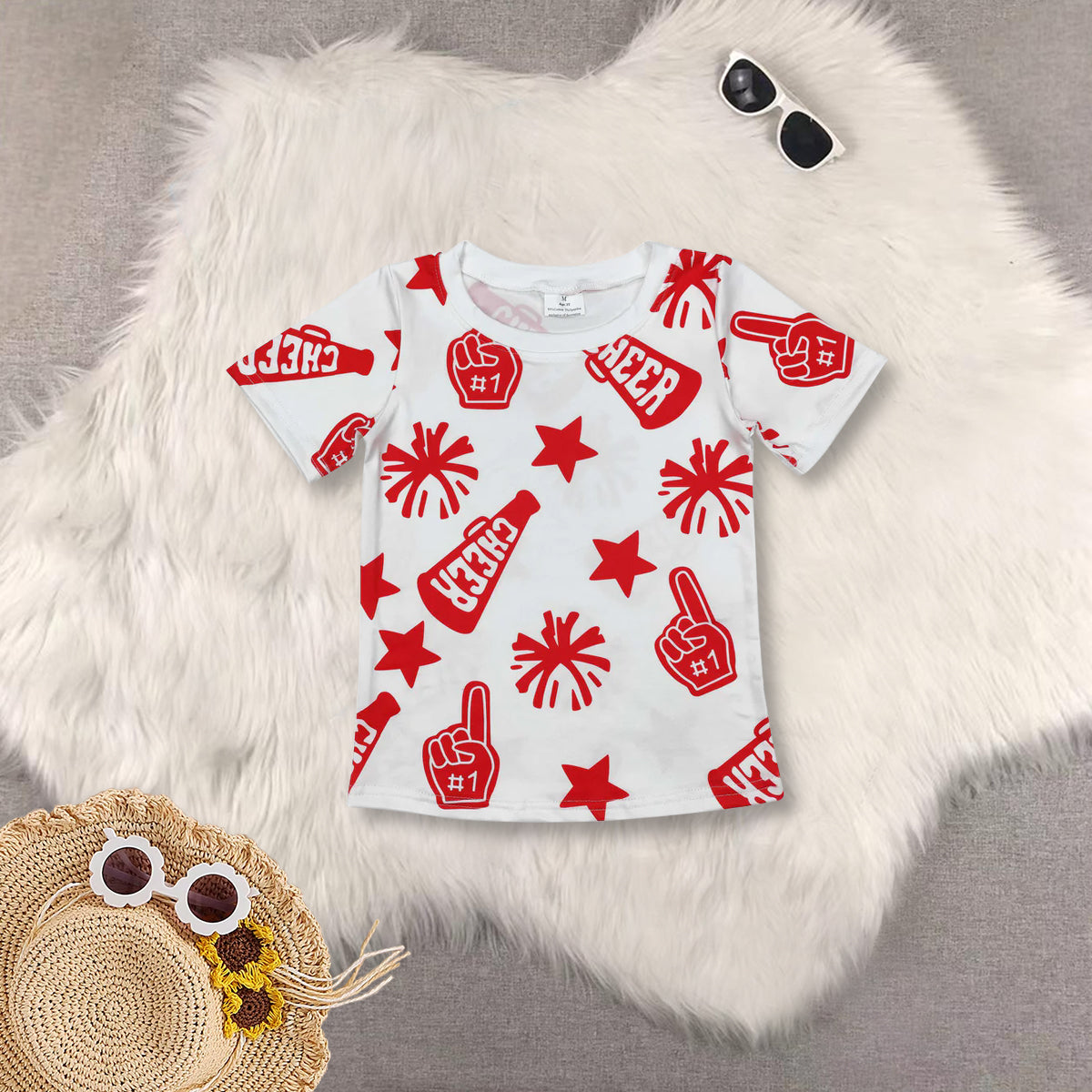 RTS NO MOQ Sibling baby girls clothes cheer red Short Sleeve Suit  & Top and shorts