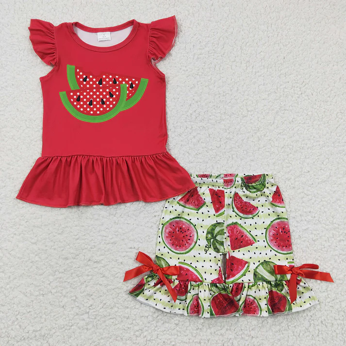 RTS NO MOQ baby girls Clothes watermelon short sleeve shorts Sets