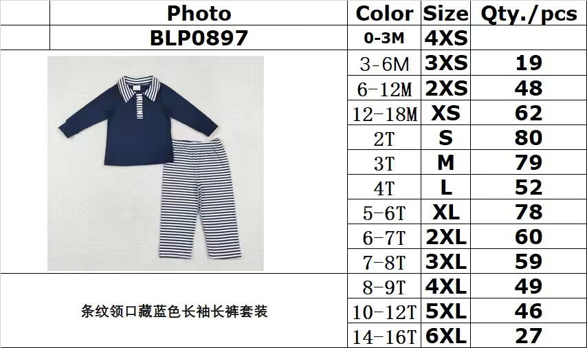 RTS NO MOQ ETA 5/7days arrived BLP0897 Striped collar navy blue long sleeve trousers suit