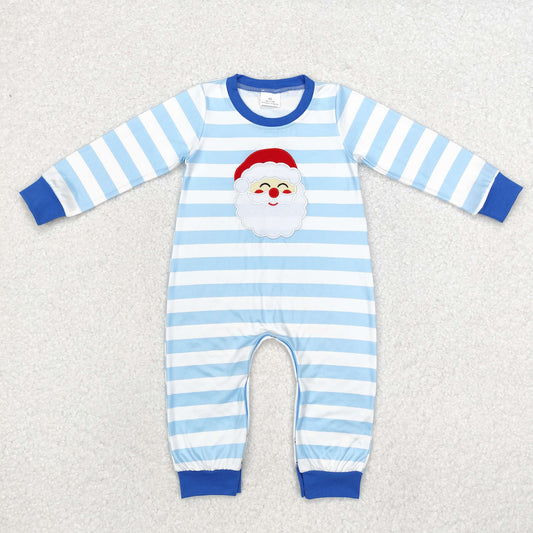 RTS NO MOQ ETA 5/7days LR1661 Embroidered Santa Claus blue and white striped long-sleeved jumpsuit