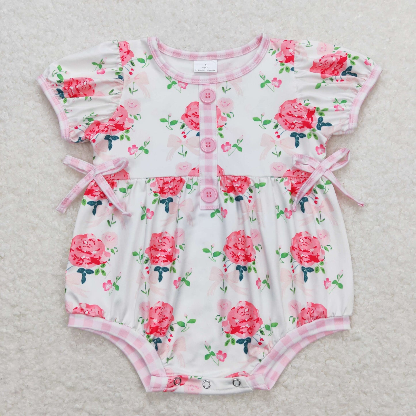 SR1160 Floral pink and white plaid short-sleeved jumpsuit