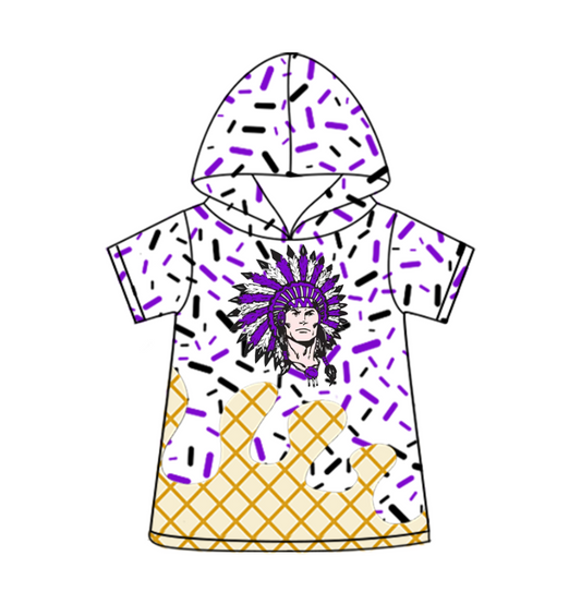 custom moq 3 eta 6-8weeks adult and kids clothes team purple hooded short sleeve top