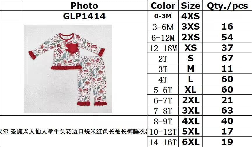 BAMBOO RTS NO MOQ ETA 5/7days GLP1414 Modal Santa Claus cactus bull head lace pocket beige long-sleeved trousers pajamas set