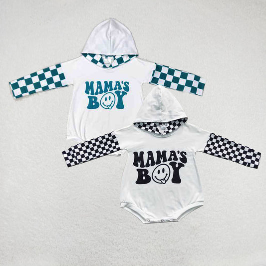 Baby Kids MAMA'S BOY prints Long sleeves with hood baby romper Sibling Rompers Clothes Set