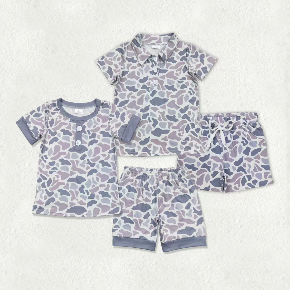 RTS NO MOQ Sibling baby boys camouflage Clothes short sleeve shorts sets