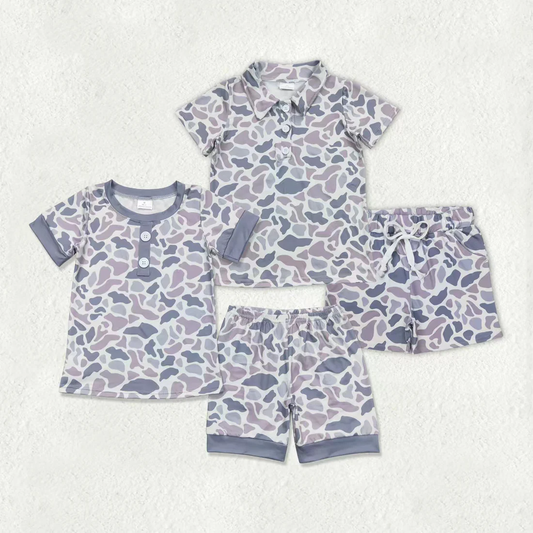 RTS NO MOQ Sibling baby boys camouflage Clothes short sleeve shorts sets