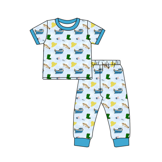 Custom moq 3 eta 7/8week moq 5 eta /4/5week fish boat Short Sleeve Pants Set