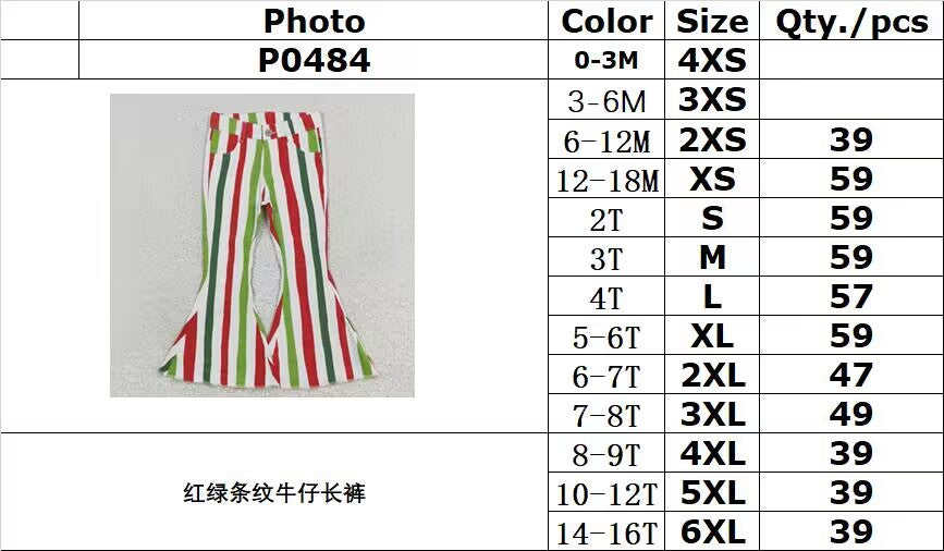 rts no moq P0484 Red and green striped denim pants