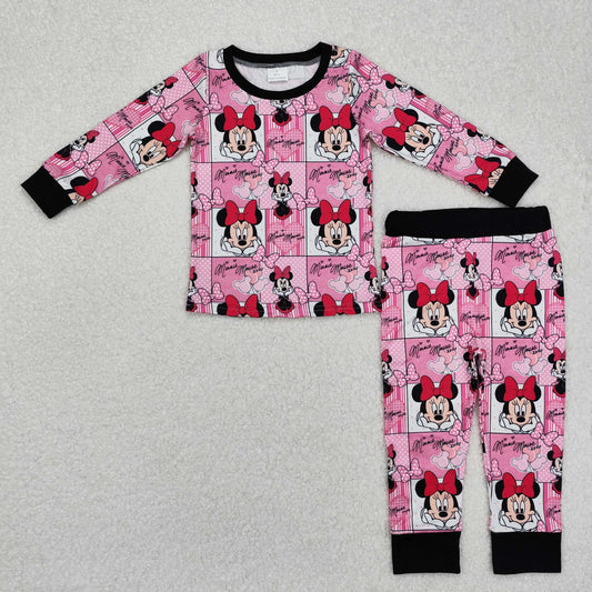 RTS NO MOQ ETA 5/7days Arrived GLP2280 Mickey and Minnie pink and white plaid long sleeve and long pants pajama set