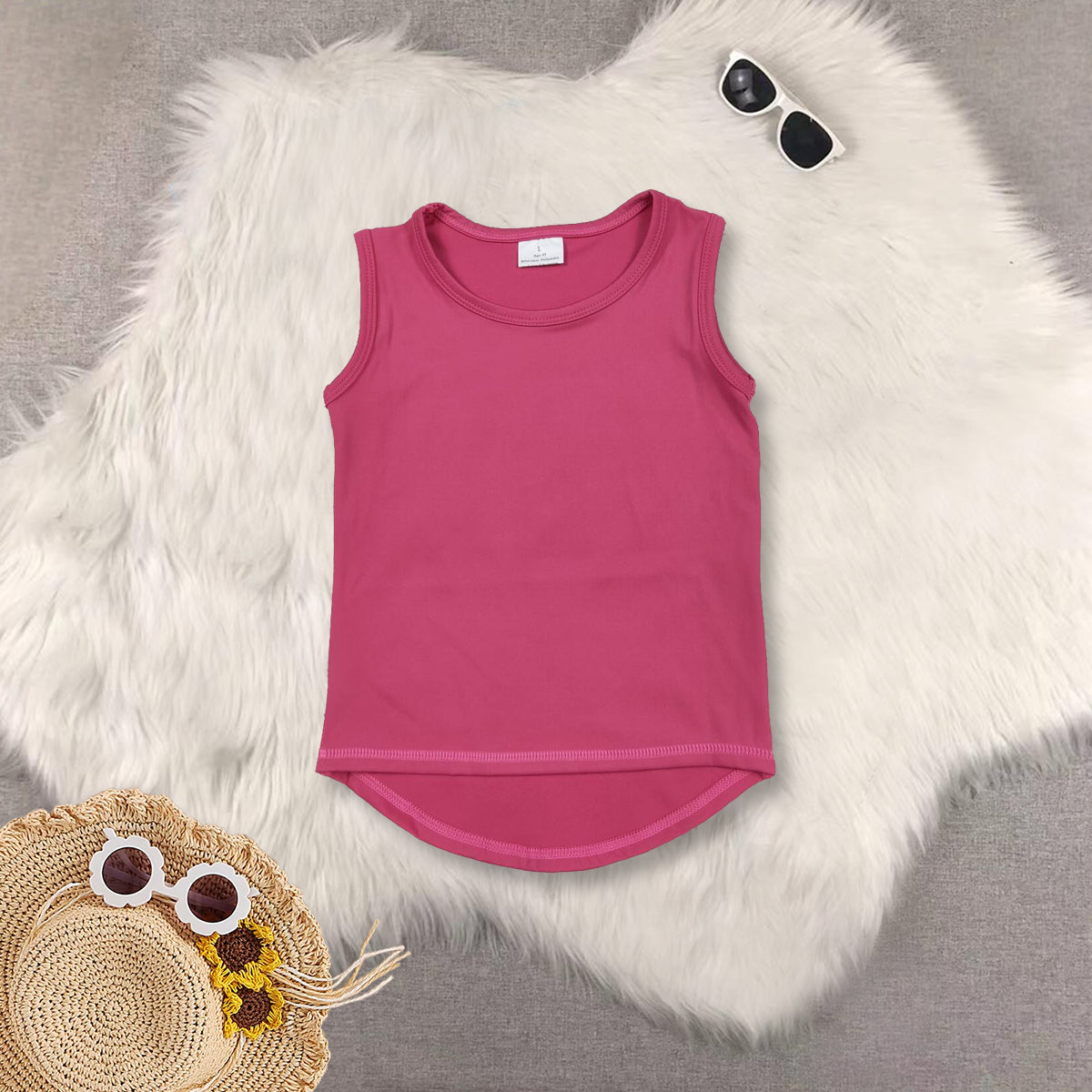 RTS NO MOQ Sibling baby girls clothes yoga Pure rose red sleeveless short sets and Top and shorts