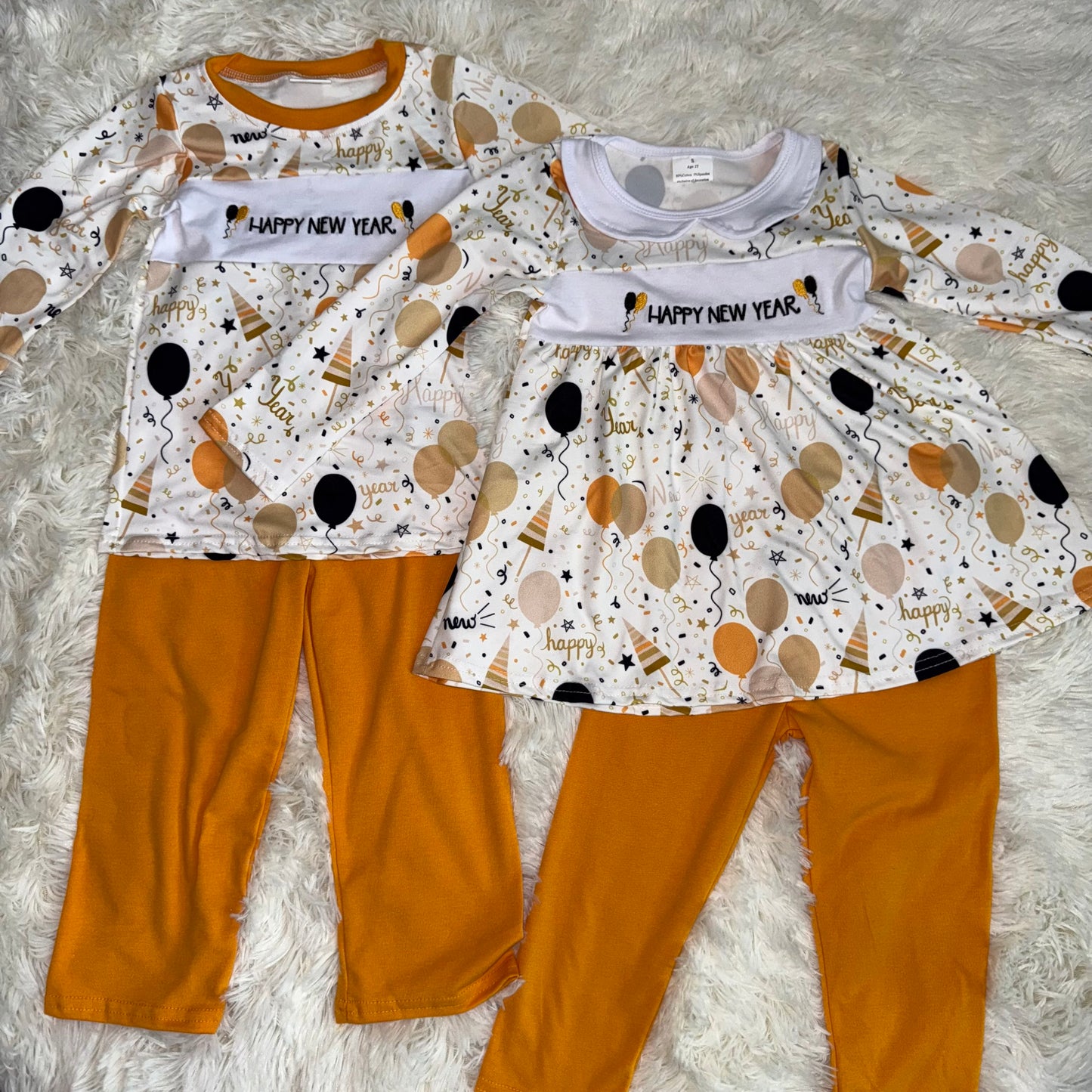 RTS NO MOQ Sibling baby Boys girl clothes embroidery happy new year long-sleeved pants sets clothes