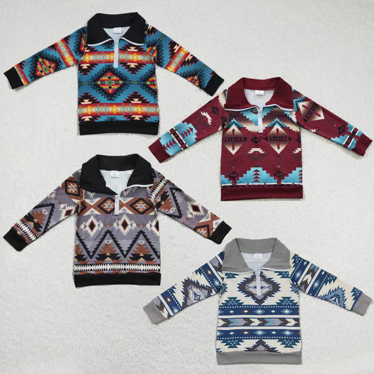 Baby Boy Western Aztec Long Sleeves Zipper Shirt Family siblings set