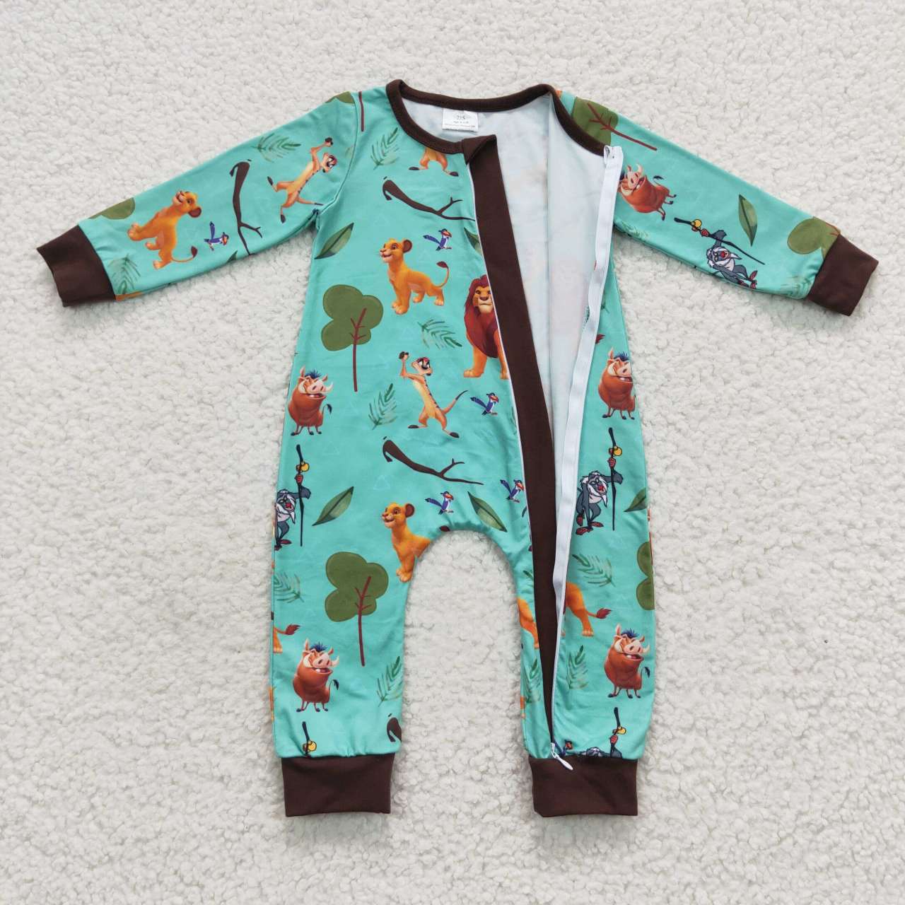 LR0486 The Lion King Simba Green Brown Zip Long Sleeve Bodysuit