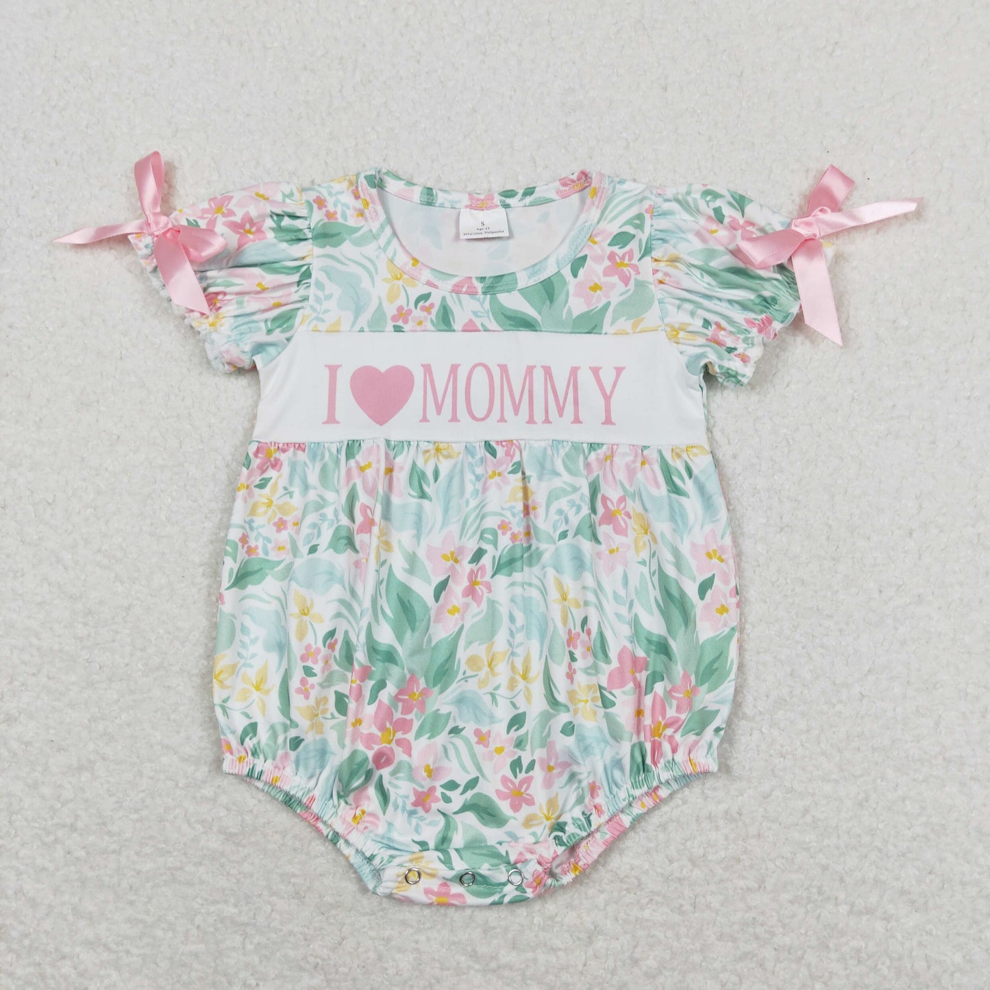 SR1471 I love mommy letter flower leaves short-sleeved jumpsuit