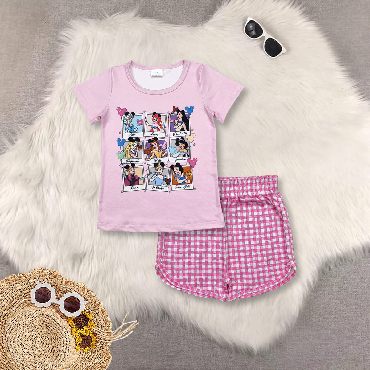 RTS NO MOQ Sibling baby girls clothes cartoon short sleeve shorts sets and top and shorts