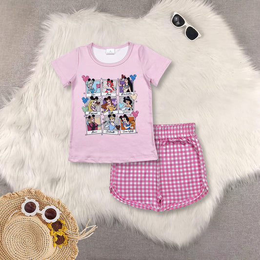RTS NO MOQ Sibling baby girls clothes cartoon short sleeve shorts sets and top and shorts