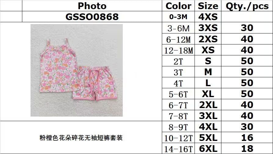 GSSO0868 Pink Orange Floral Sleeveless Shorts Suit