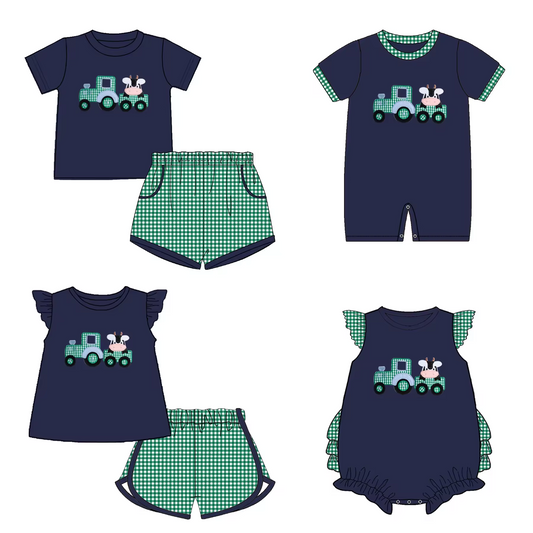 Green Cow Farm Short Sleeve Shorts Set custom moq 5 mix size eta 5-6weeks