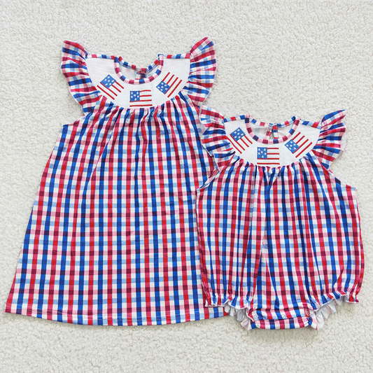 Baby Girls 4th Of July Smocked Gingham Dresses Rompers  smock july 4th RTS