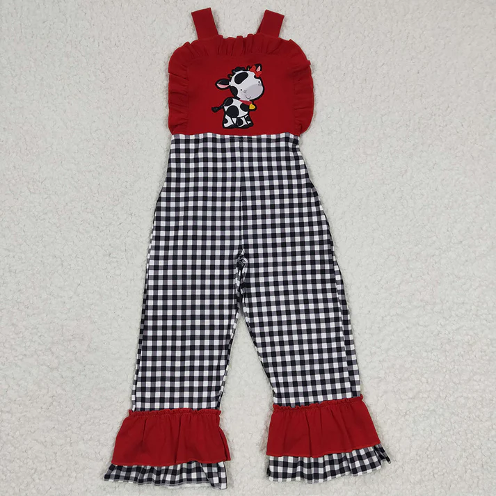 RTS Baby Girls Boys Cow Plaid Embroidery Sibling Clothes Sets