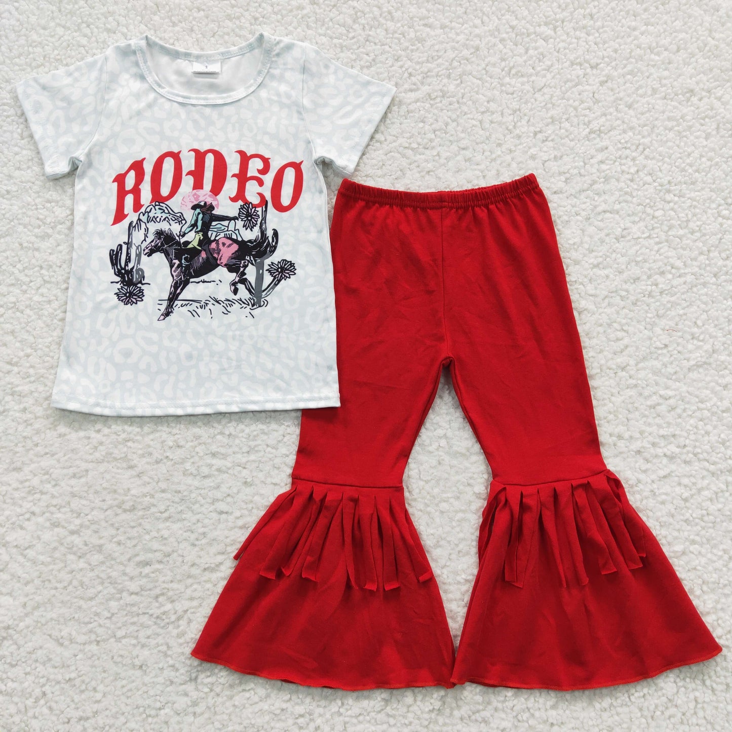 GSPO0602 RODEO RIDING SHORT SLEEVE RED PANTS SET